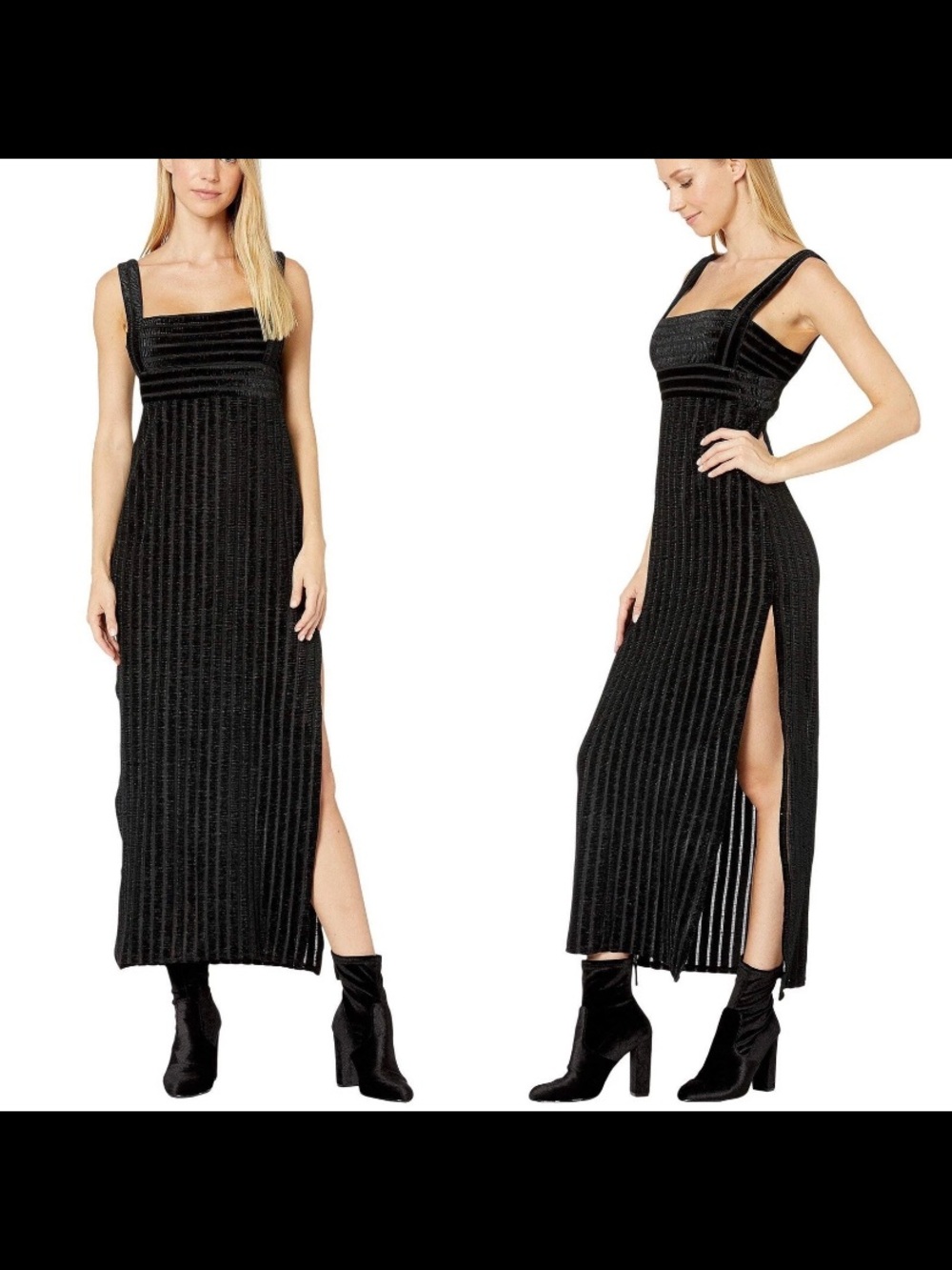 Free People Geneva Velvet Maxi Dress Gown Slip Black Long Sheer New Tags $210